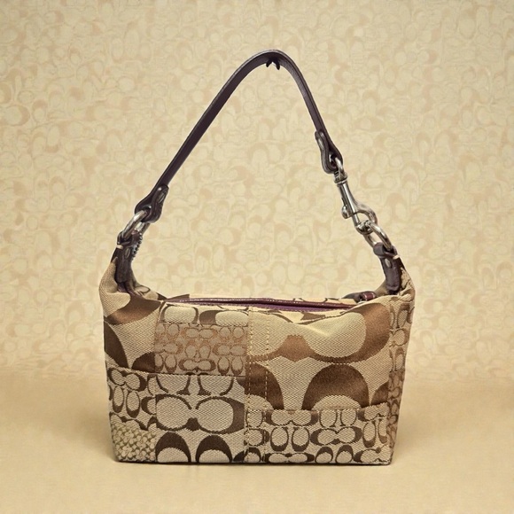 Coach Signature Demi Shoulder Bag Khaki Brown Patent Trim Baguette (A459) - Picture 3 of 9